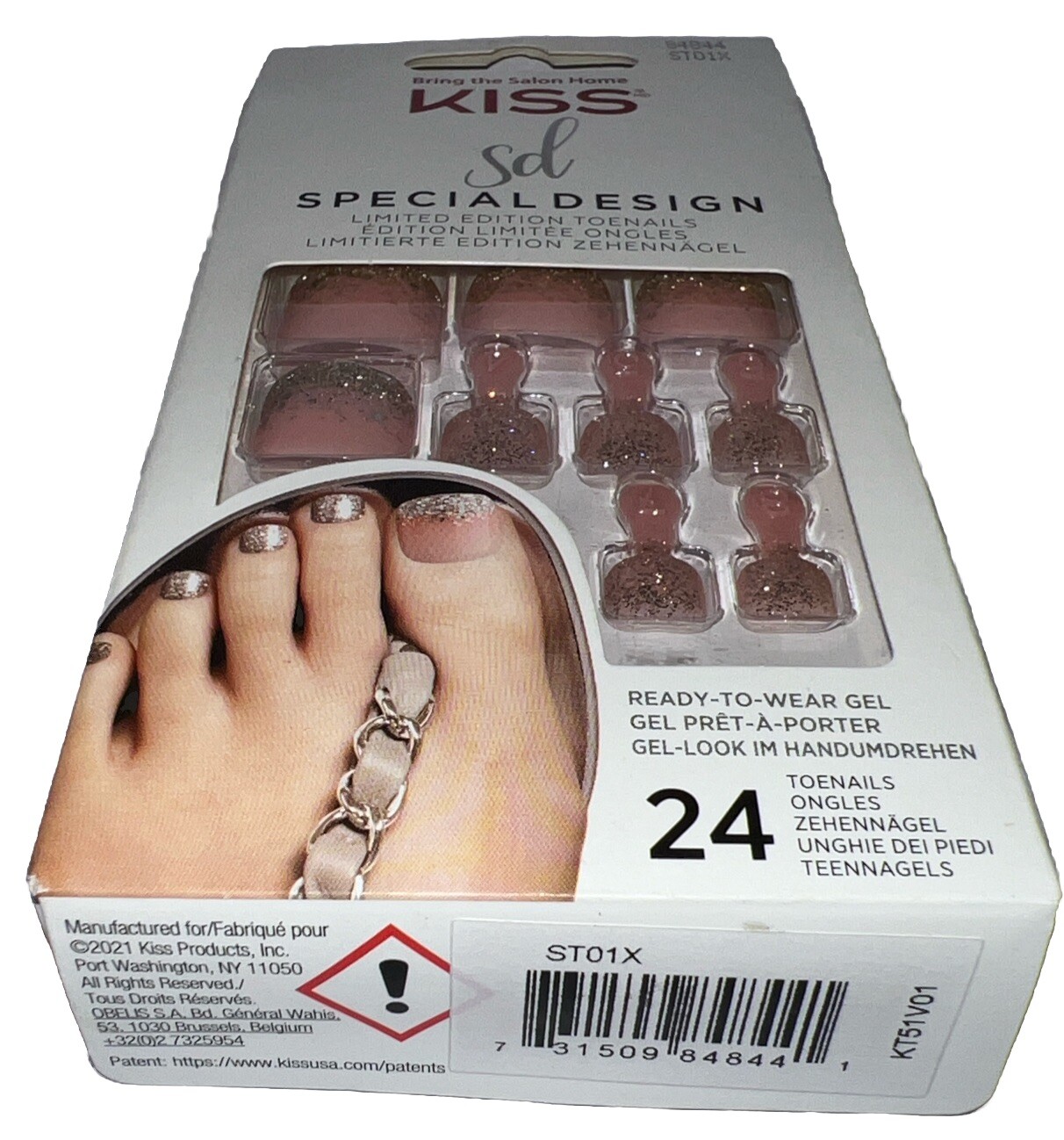 KISS SPECIAL DESIGN Toe Nails #84844 Hot PinkSparkles New See Description & Pics