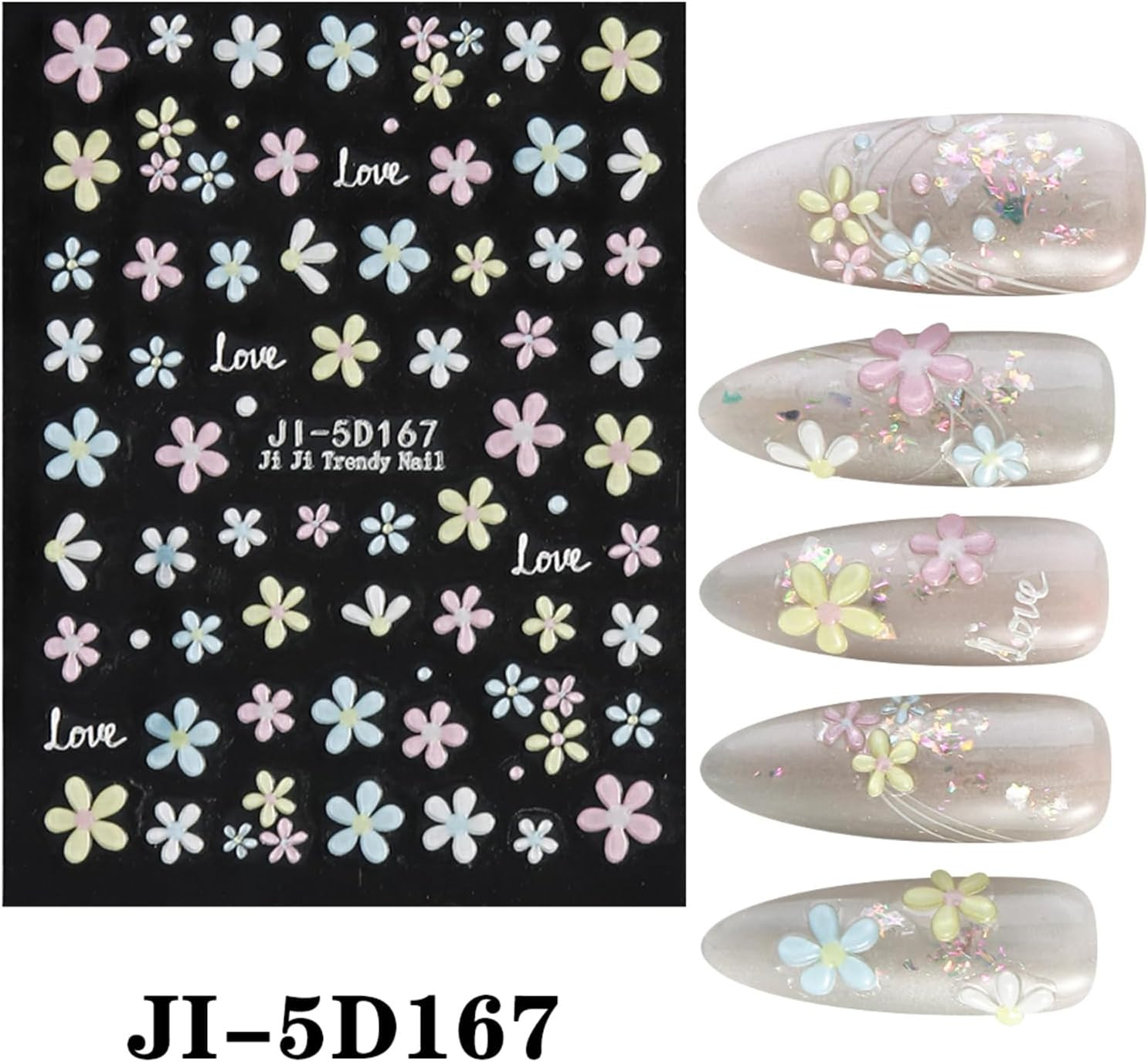 Spring Summer Flower Nails Stickers Decals 5D Embossed Flower Nails 3D Flower