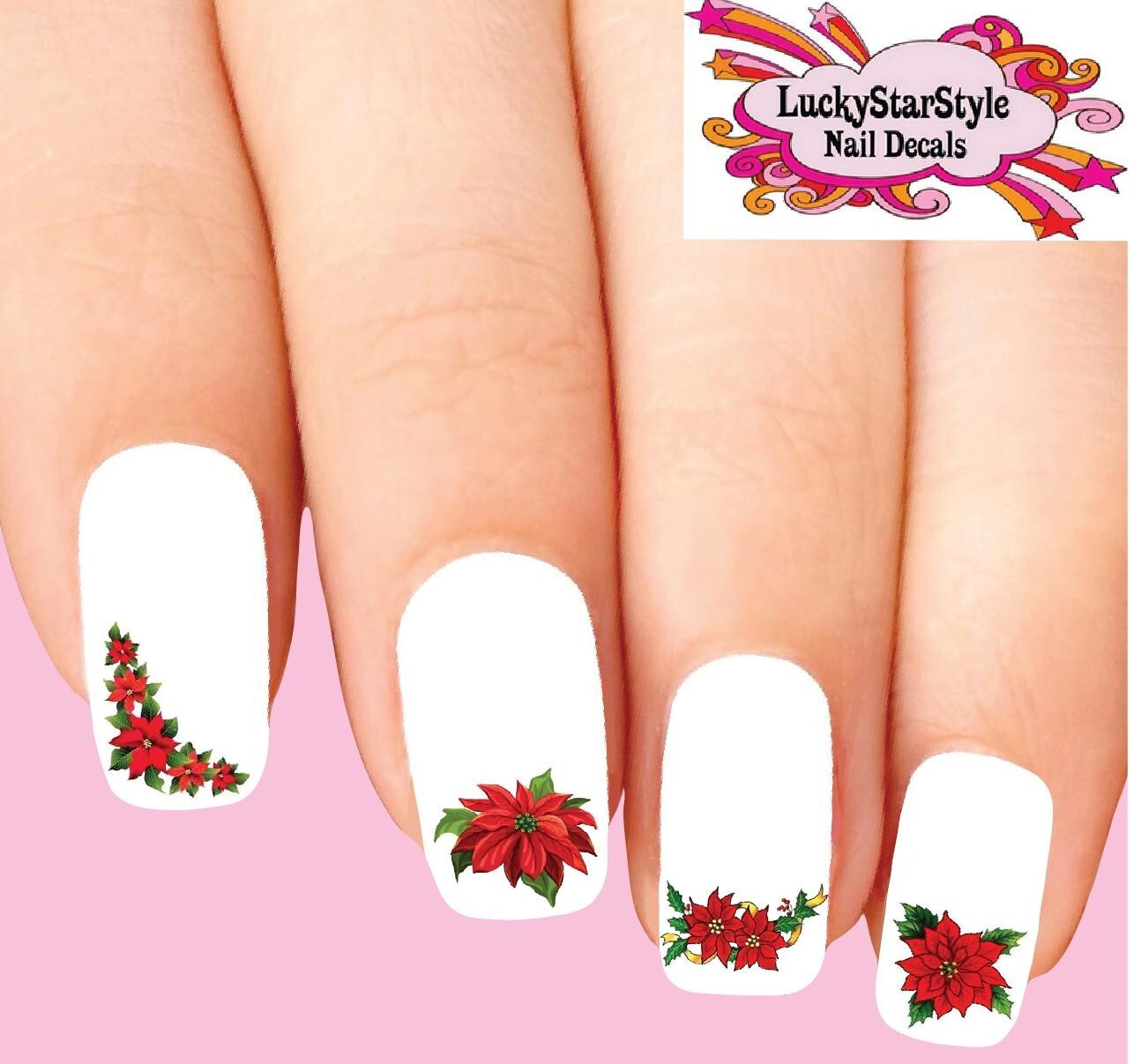 Waterslide Holiday Nail Decals Set of 20 – Christmas Poinsettia Assorted