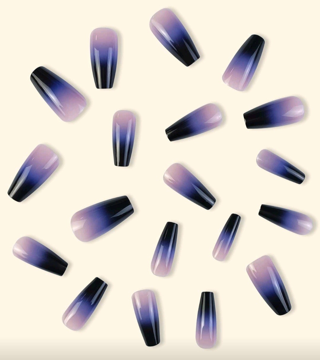 Press-On Nails Blue Gradient Tip Pink Purple Long – Coffin Shaped *Not BLACK*