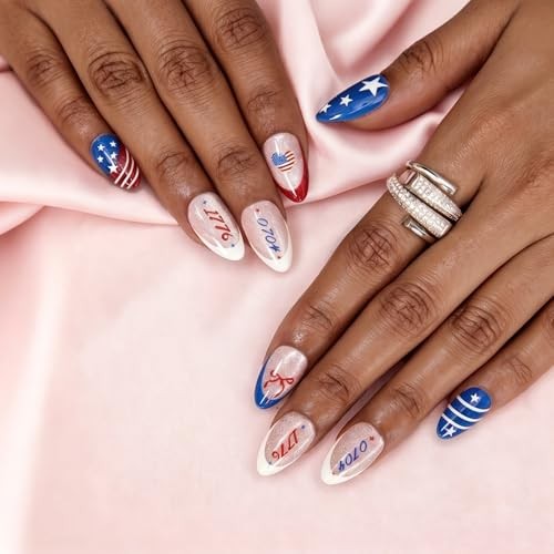 Almond Cat Eye Salon 4th of July Press On Nails – Memorial Day Nails