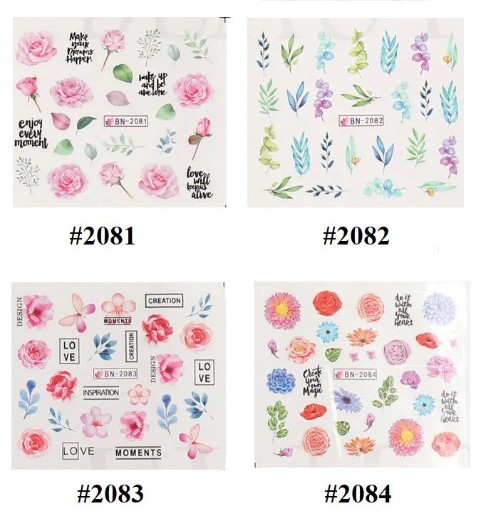 Watercolor Floral Butterfly Nail Art Stickers: Water Transfer Decals(Group 1)