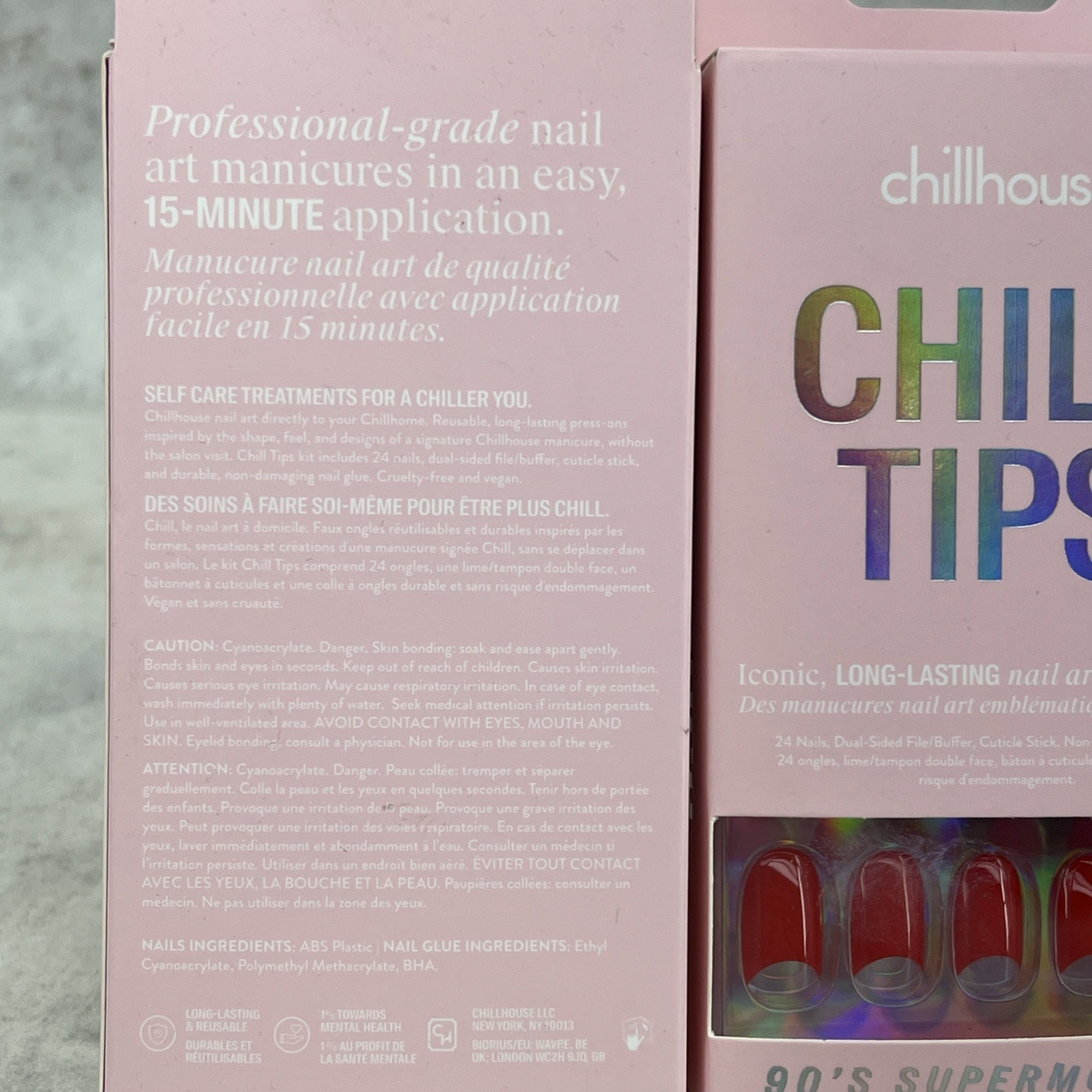 2 Pack! Chillhouse Chill Tips artificial nails 90’s Supermodel design – Red- New