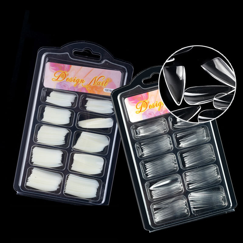 100 Pcs T Shaped / Water Drop Long Fake Nails Acrylic Artificial False Nail Tips