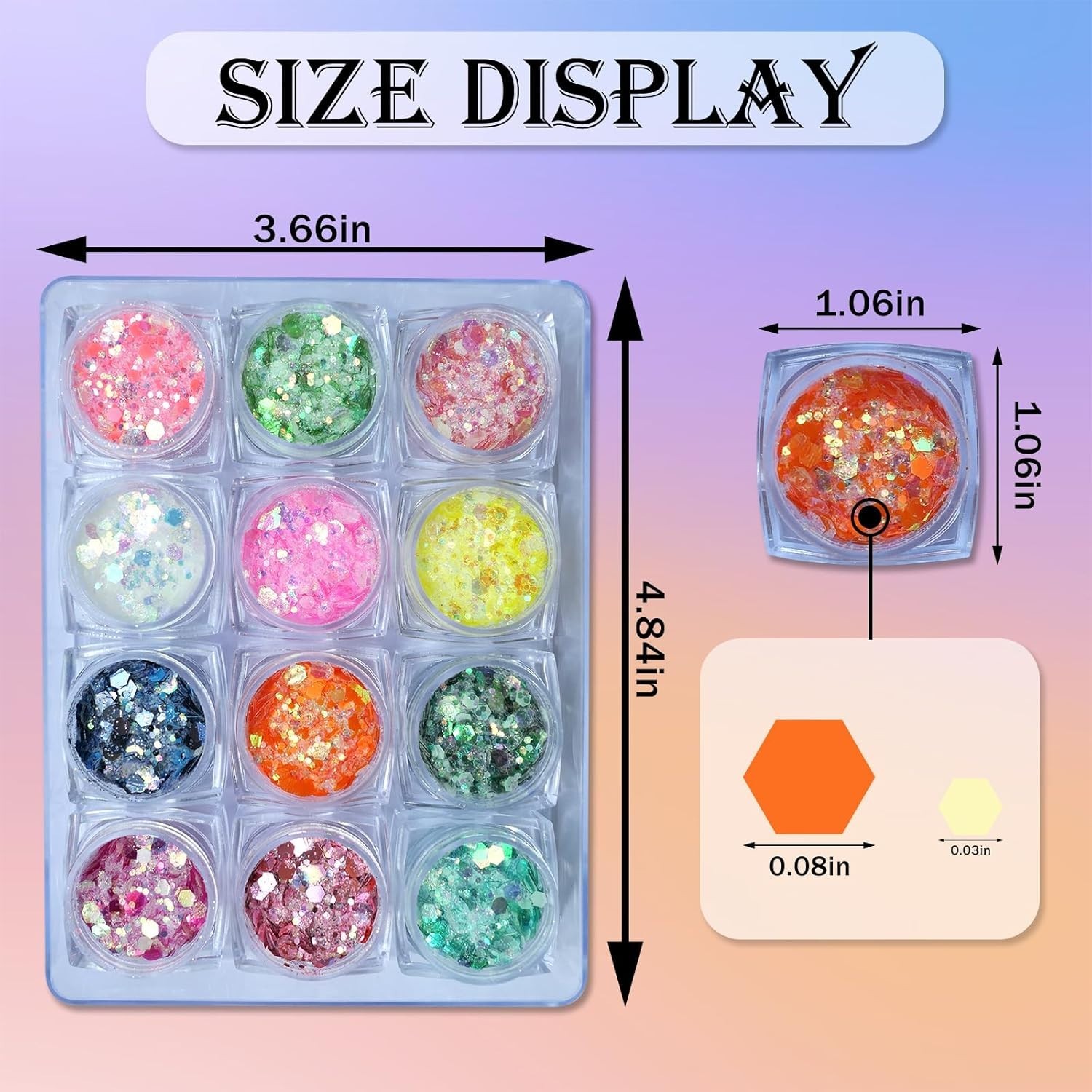 12 Grids Nail Glitter for Nail Art Supplies, Chunky Glitter Acrylic Powder Fine