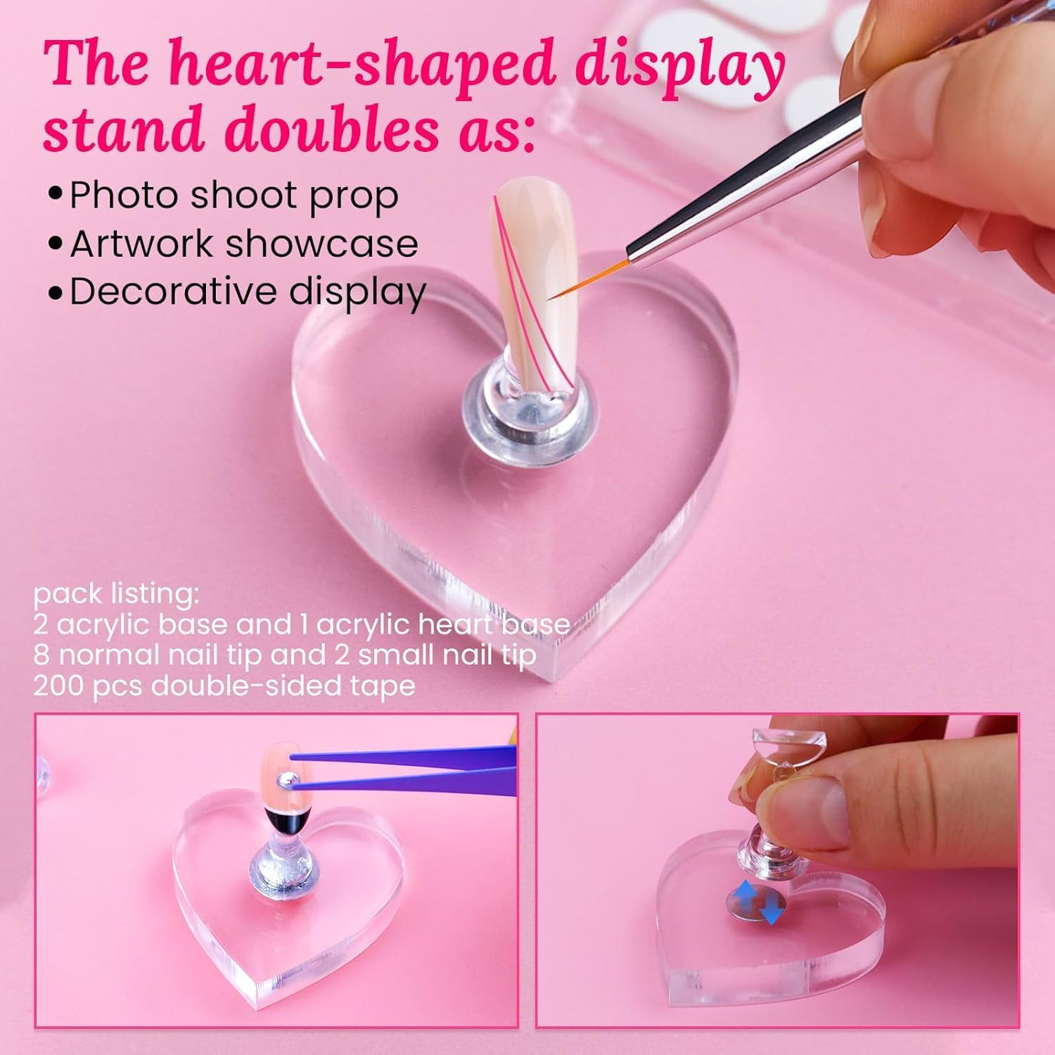 Nail Stand for Press On Art Display Practice 2 Set, 1 Heart Shaped Acrylic Magne