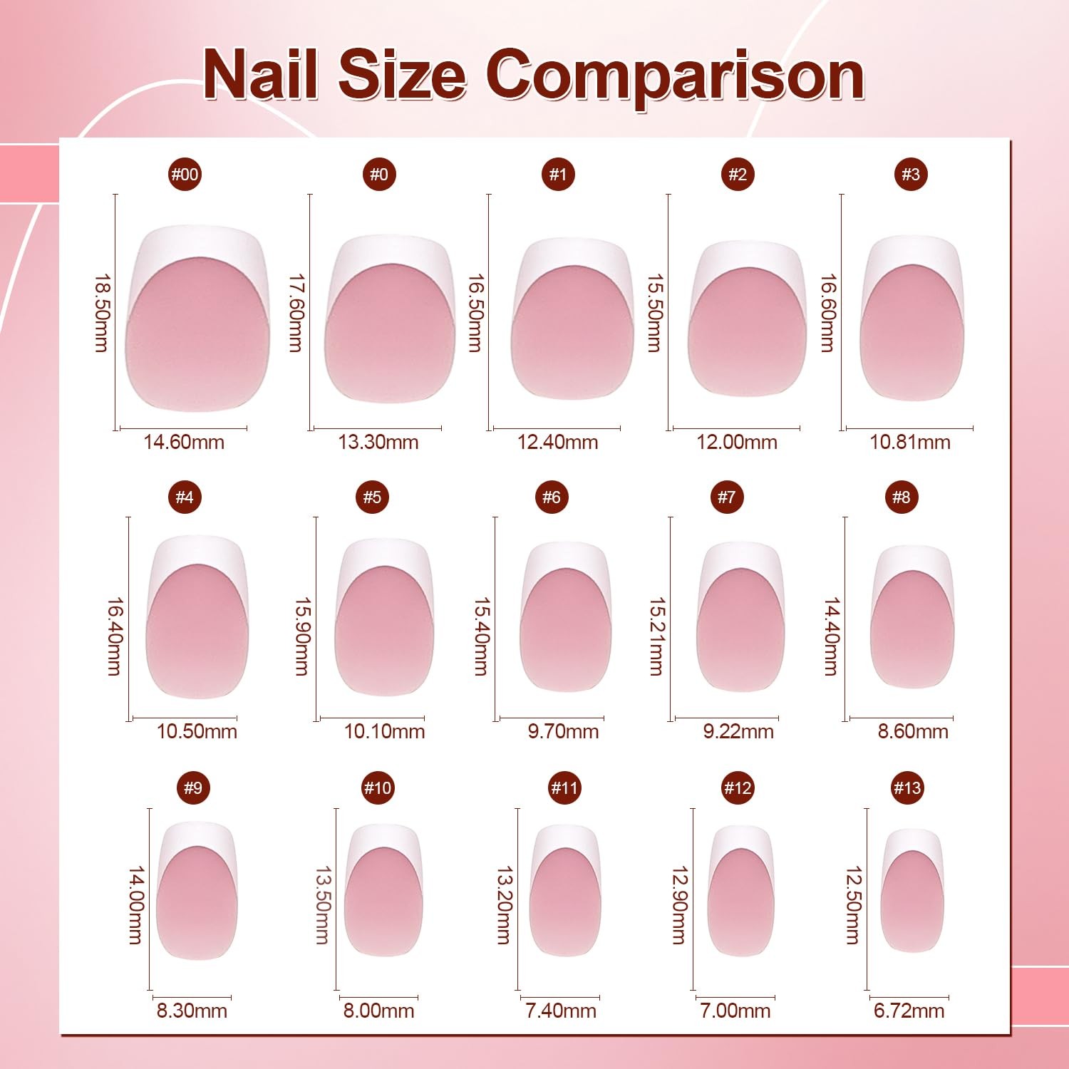 French Tip Press On Nails – 15 Sizes Pink Short Round French Tips,Soft Gel Na…