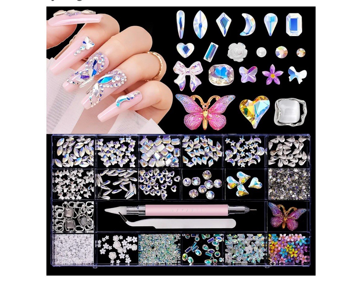 Makartt Nail Art Rhinestone Kit, Nail Charms Pearls 3D With Duel End Picker Pen