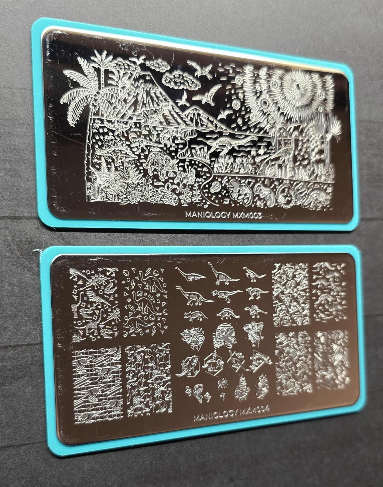 HTF Maniology MXM003 & MXM004 Dinosaur Jurassic Park Nail Stamp Plates Lot