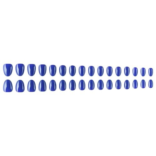 Dark Blue Press On Nails – Short Almond Fake Nails – Full Cover False Nails09