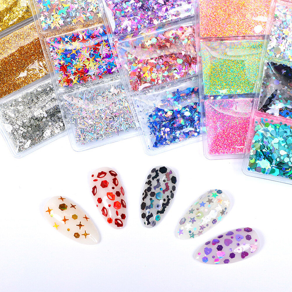 18 Styles Nail Glitter Powder Sequins Laser Foils Flakes Bag Nail Art Decoration