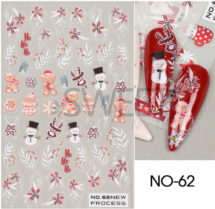 Nail Stickers Thin Waterproof Christmas Snowflakes Santa Reindeer Bear 3D NS39