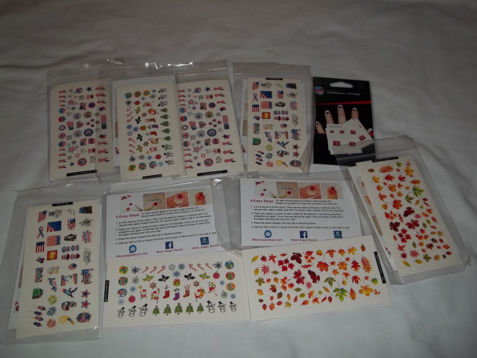 8 packs Fingernail Tattoos Decals NIB Moonsugardecals Christmas 4th July Fall+