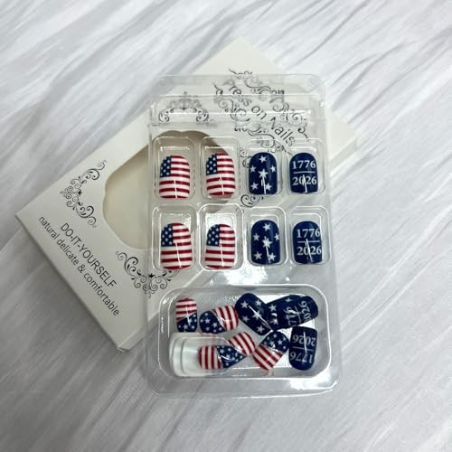 250th Anniversary Press on Nails 4th of July Stars Stripes US 250th 1779-2026