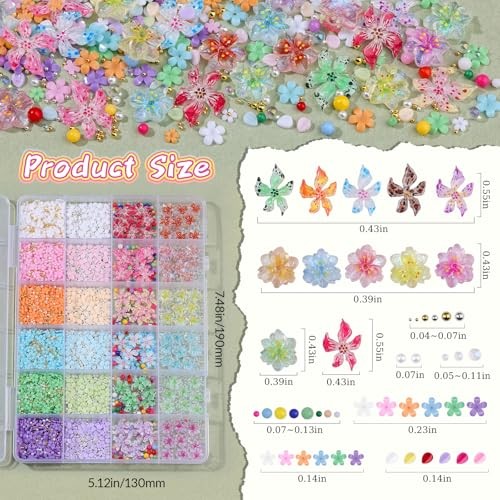 3D Flower Nail Charms and Gems, Colorful Flower Charms Cherry Blossom S4-Flower