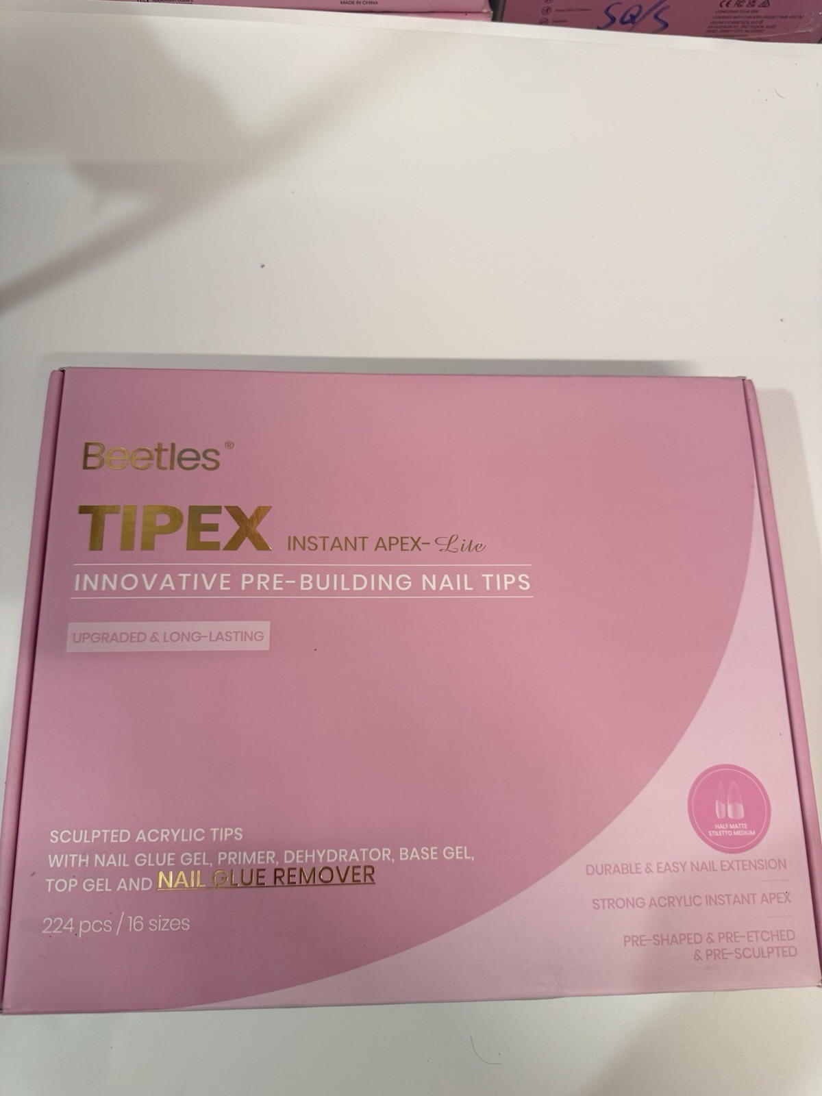 Beetles TIPEX Instant Apex Full Cover Nail Tips Kit Stiletto Medium Clear w/Box