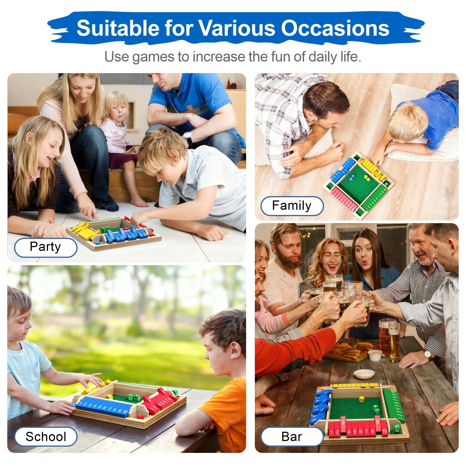 Shut The Box Game, 8 inches (L) x 1.5 (W) x 0.1 (H), Multicolor