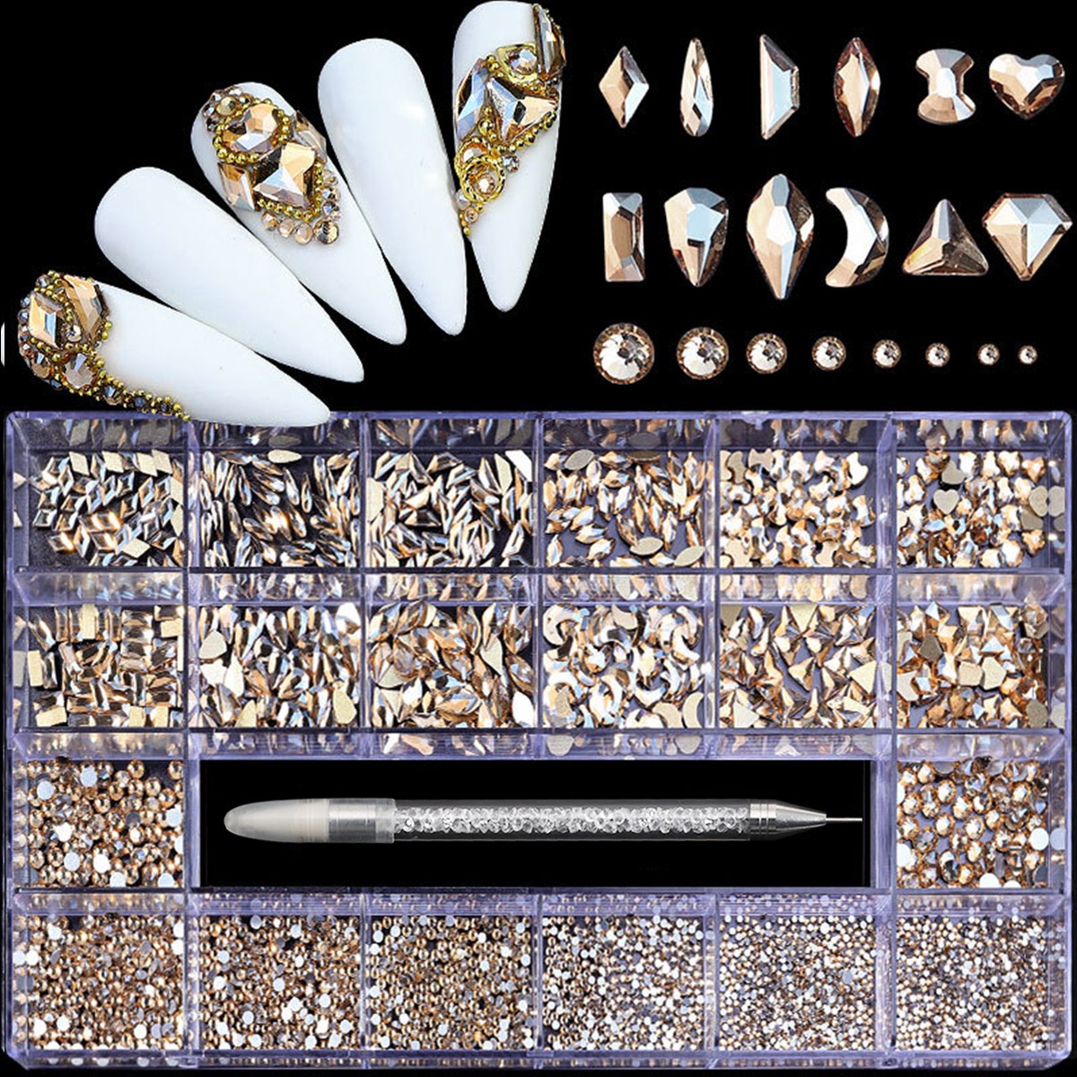 21 grid nail art diamond flat bottom glass diamond multi-style special-shaped di