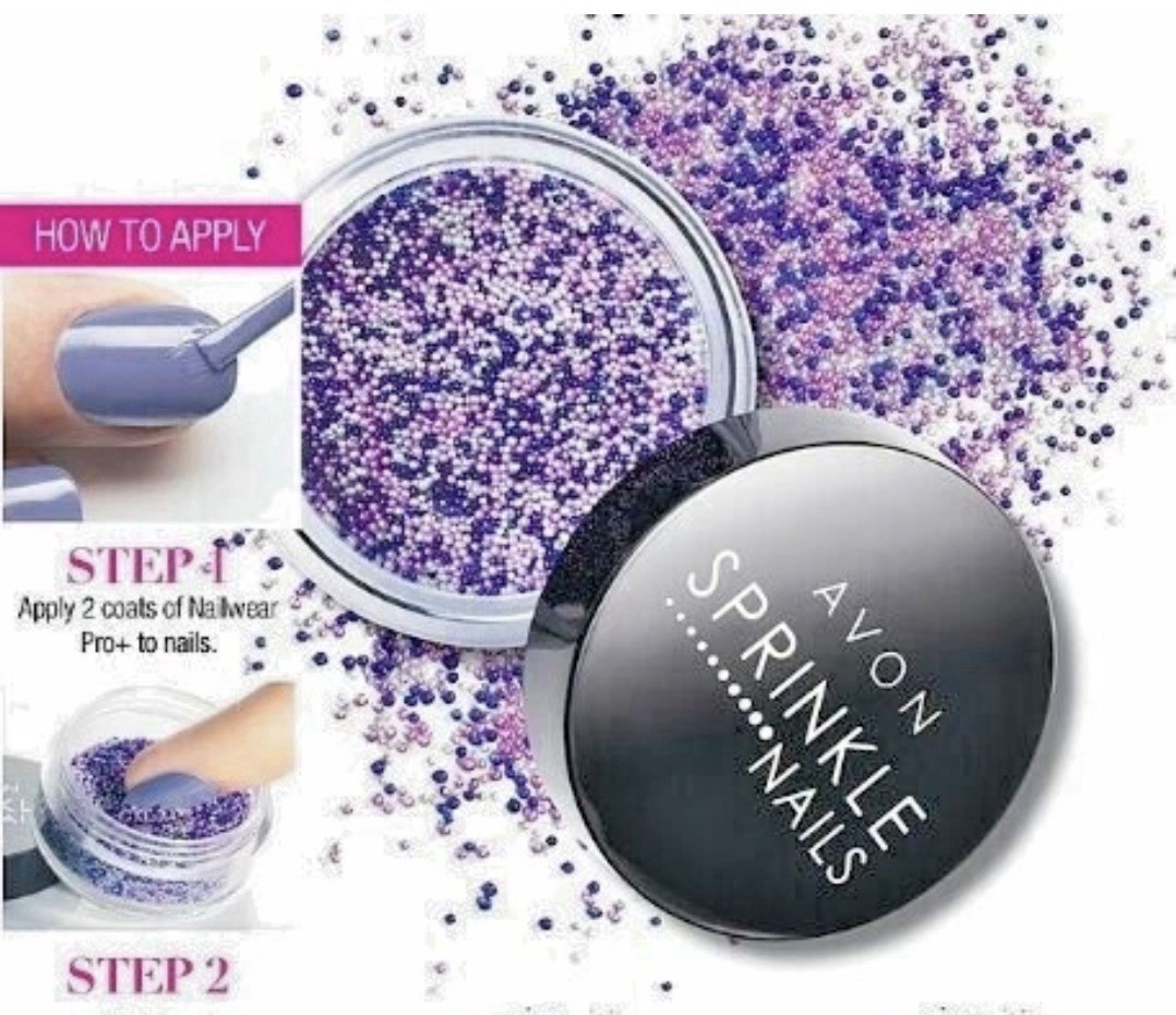 2 LOT – Avon Sprinkle Nails Decorations PURPLE & GREEN Confetti 3D Nail Art NEW!
