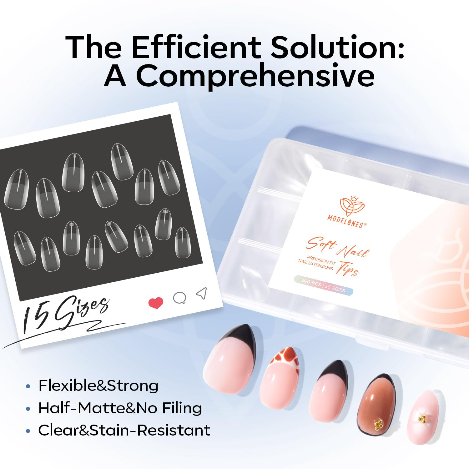 Short Almond Nail Tips, 360Pcs Pre-Etched Clear Soft Press on Fake Nails Full Co