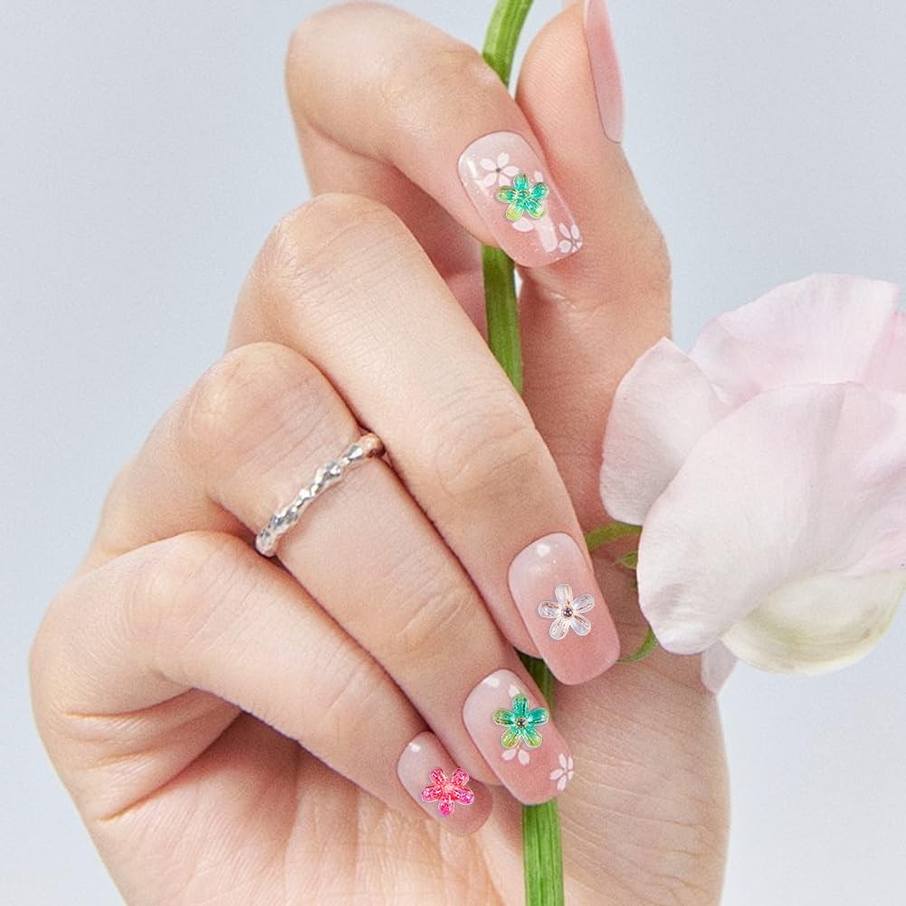 1 100Pcs Tiny Flowers Nail Decorations Floral Nail Gems Mini Random Color Gli…