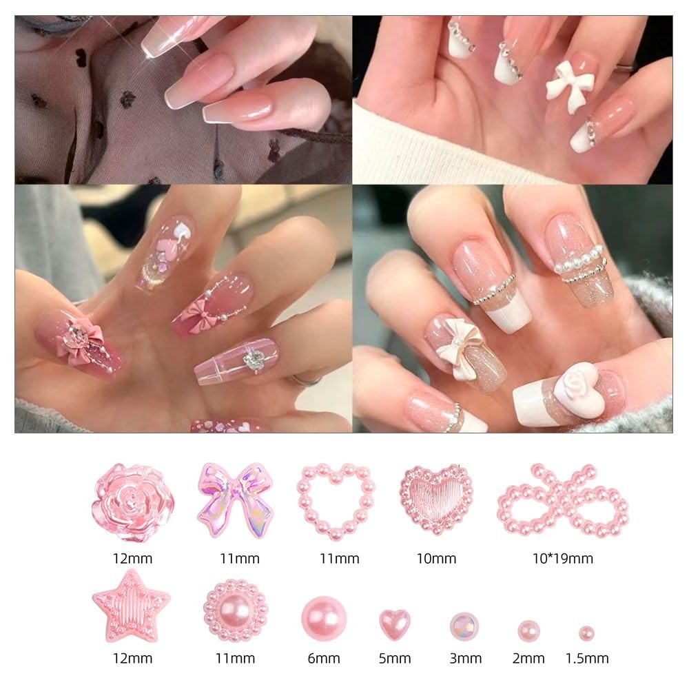 Nail Charms for Nails Design 1200PCS 3D Multi Shapes, Bow Nail Charms, Pearl …