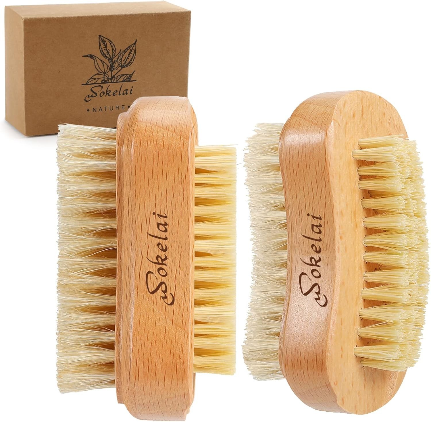 2-Pack Natural Wood Nail Brushes with Sisal Bristles – Gentle & Effective Care