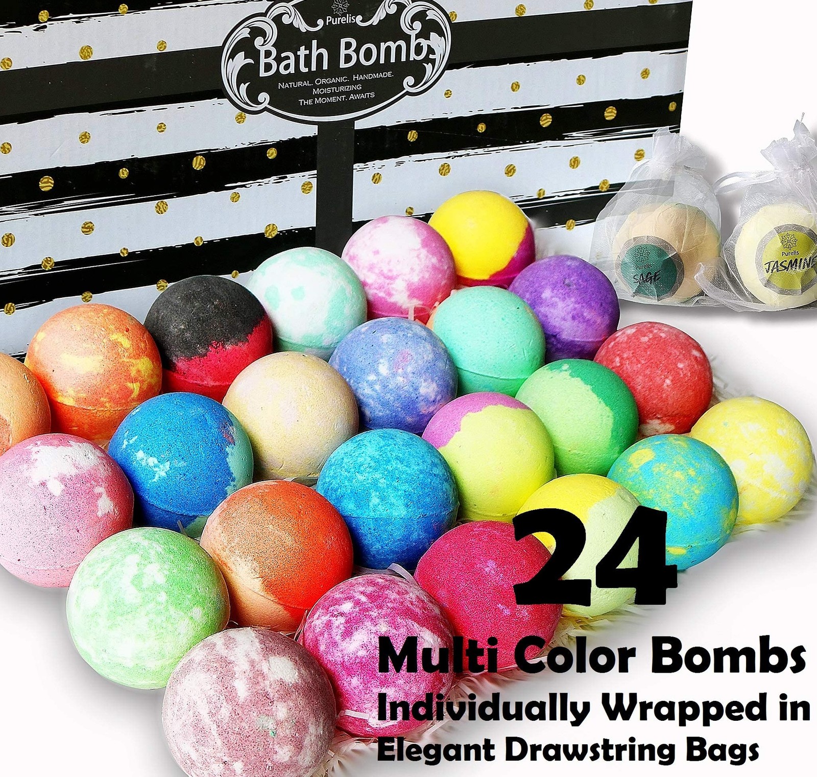 Aromatherapy Bath Bomb Gift Set.24 Individually Wrapped Bath Bombs in Gorgeous M