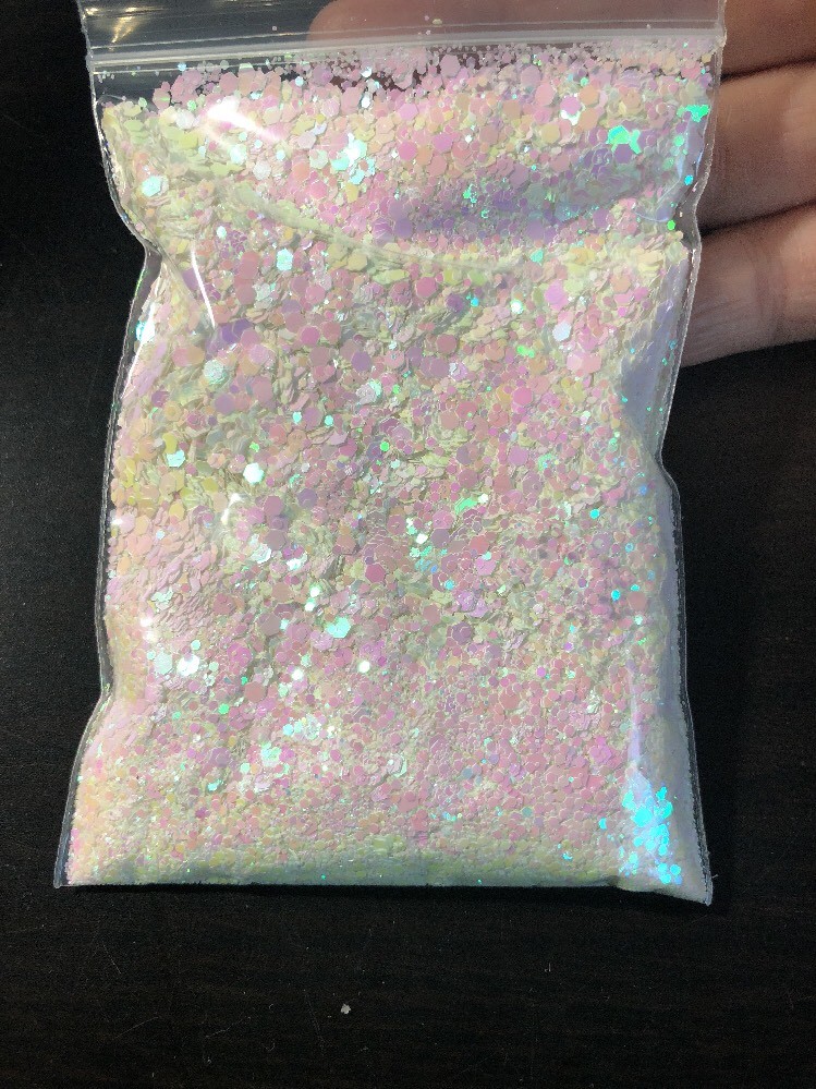 Iridescent White Glitter Hexagon Mix Acrylic Gel Nail Art 0.1mm 0.4mm 1,2mm 25g