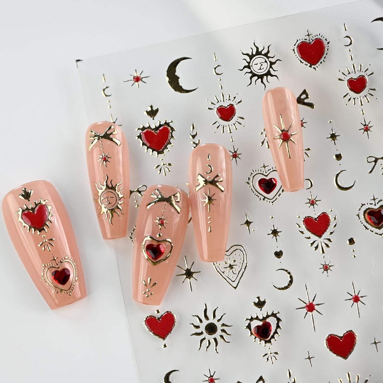 Glamorous and Flexible Gold Totem Red Heart Nail Art Accessories – 5×3.2 Inches