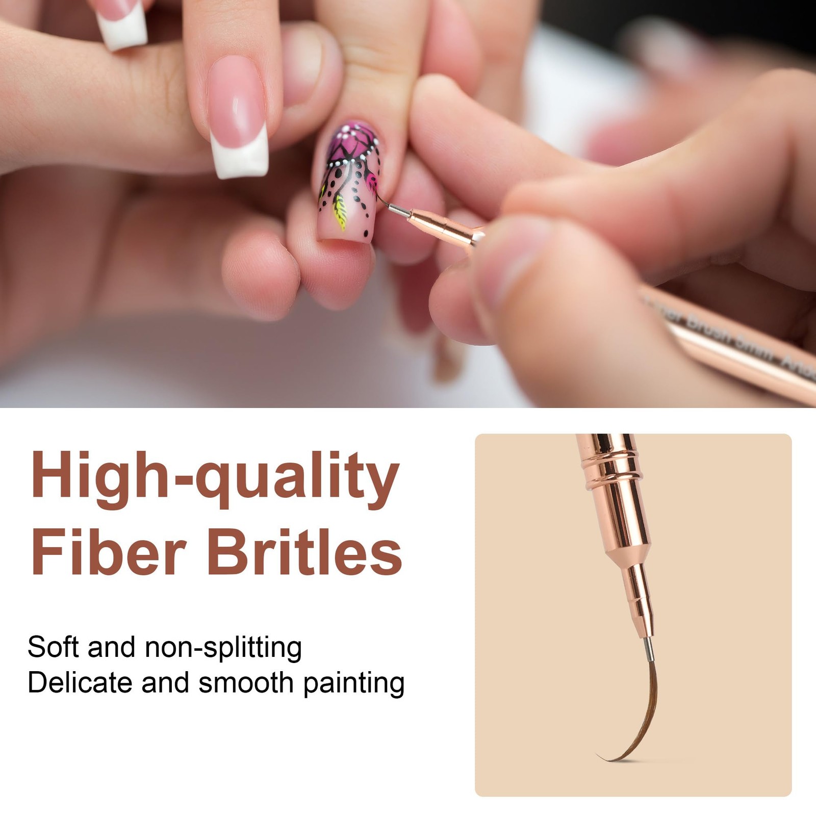 Artdone Metallic Nail Art Pens, Liner Brushes Set, 5PCS Copper Color