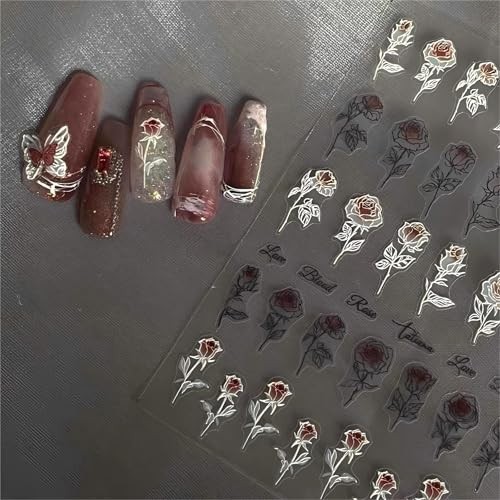 Rose Nail Art Stickers 3D Floral Nail Decals Valentine Bridal Nail Art, Rose