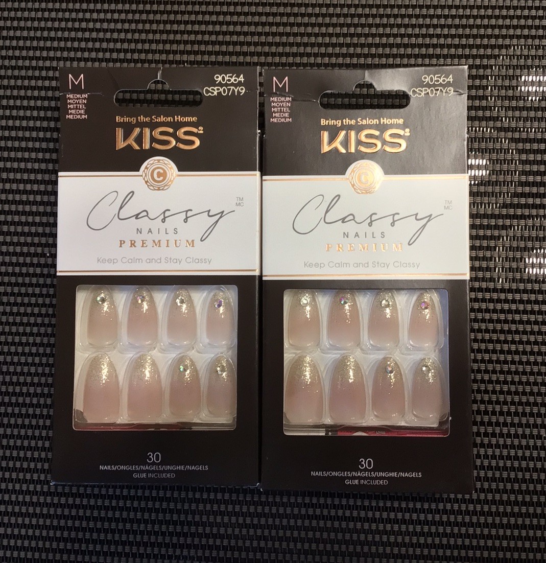 KISS Press On Nails Lot Of 2 CLASSY FRENCHIE #90564 New Medium Almond 28pcs