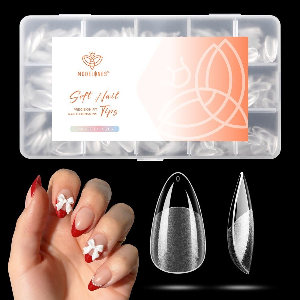 Short Almond Press On Nails 360pcs Clear Soft Gel Tips Full Cover Half Matte Pre