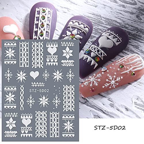 Snowflake Nail Art Sticker Decals 5D Embossed Christmas 4pcs Snowflakes a