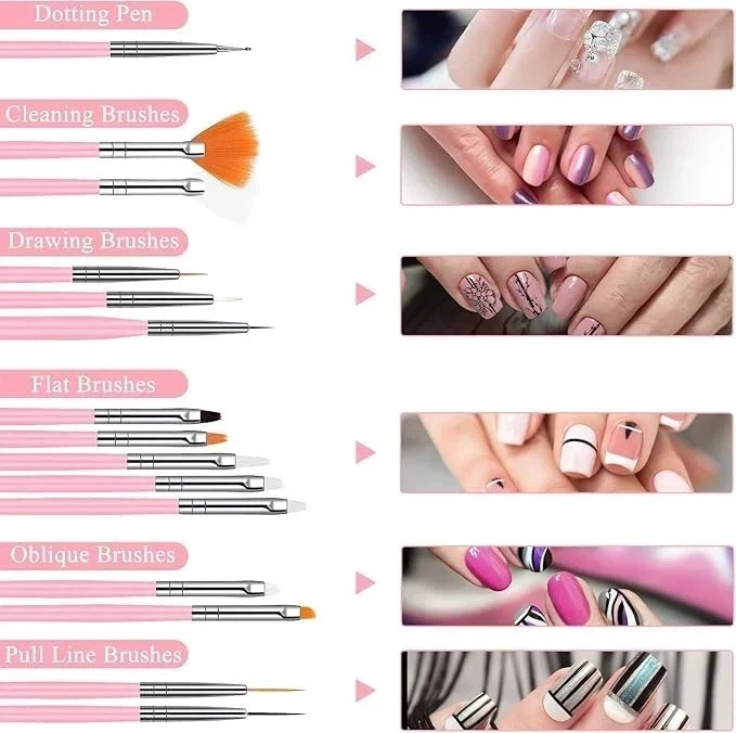15PCS Gel Nail Art Brushes Set Acrylic Dotting Pen Painting Polish Brushes Tools