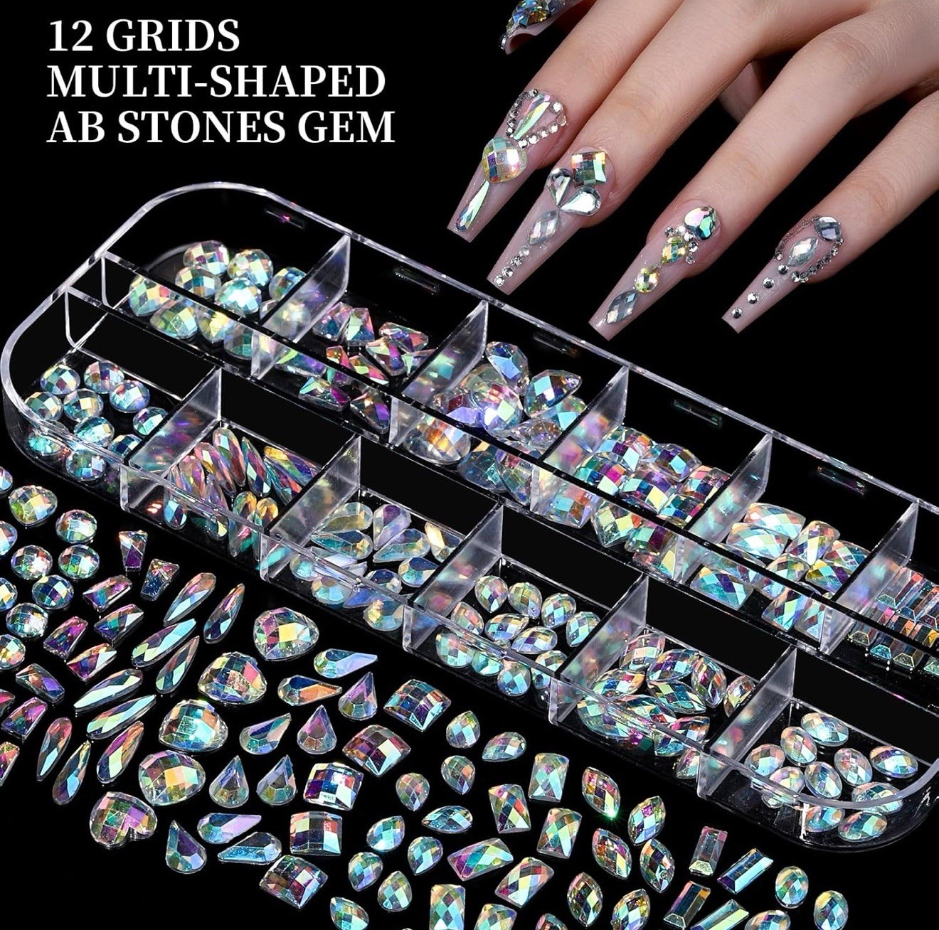 Nail Charms, Nail Rhinestones Kit with 8 Boxes of Nail Gems, 3D Charms for Nails