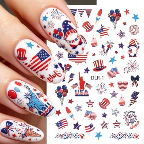 4th of July Nail Stickers for Nail Art Patriotic Independent day nail decals-3