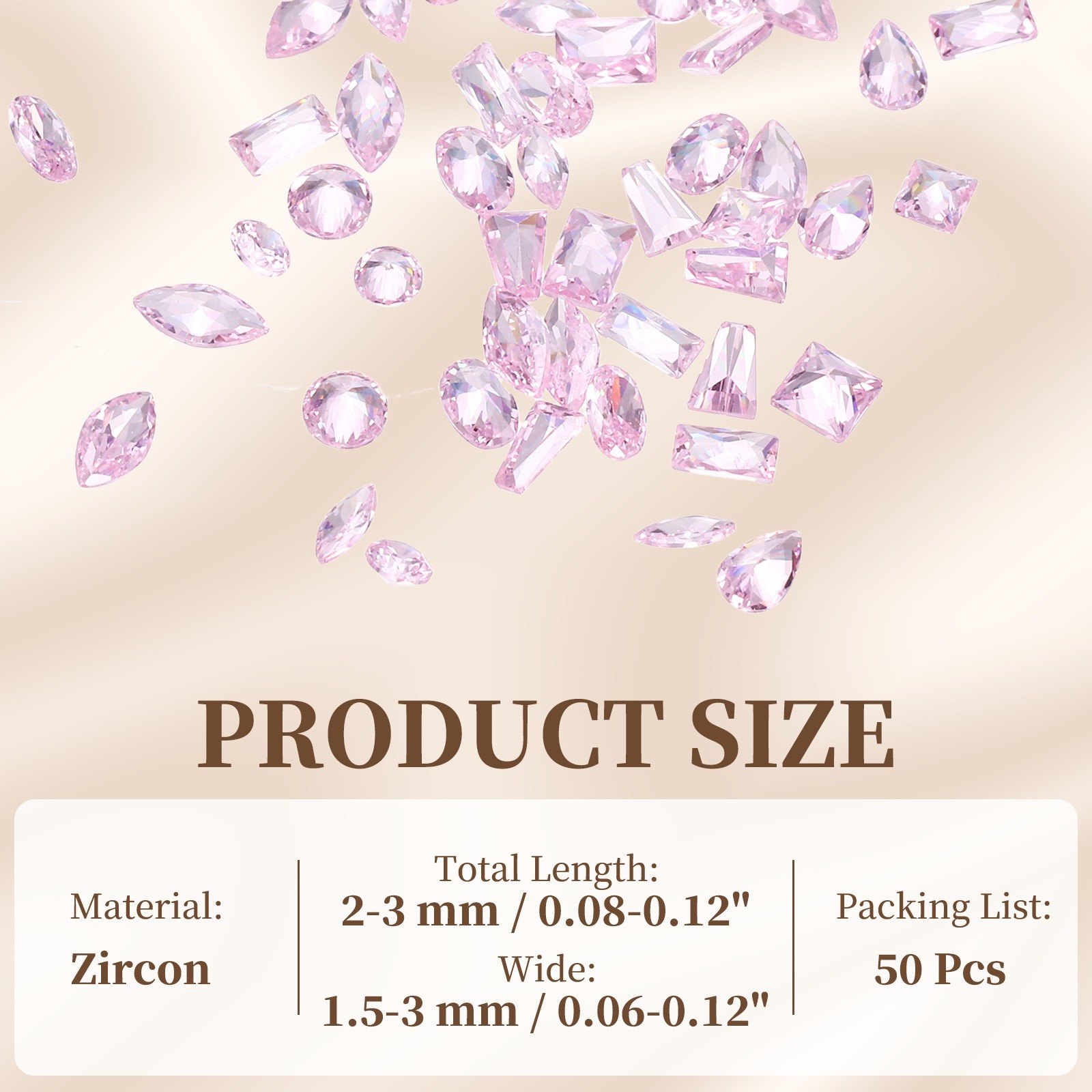 50pcs Shiny Zircon Rhinestones 2-4mmm Multi-shape Diamonds, Transparent Pink