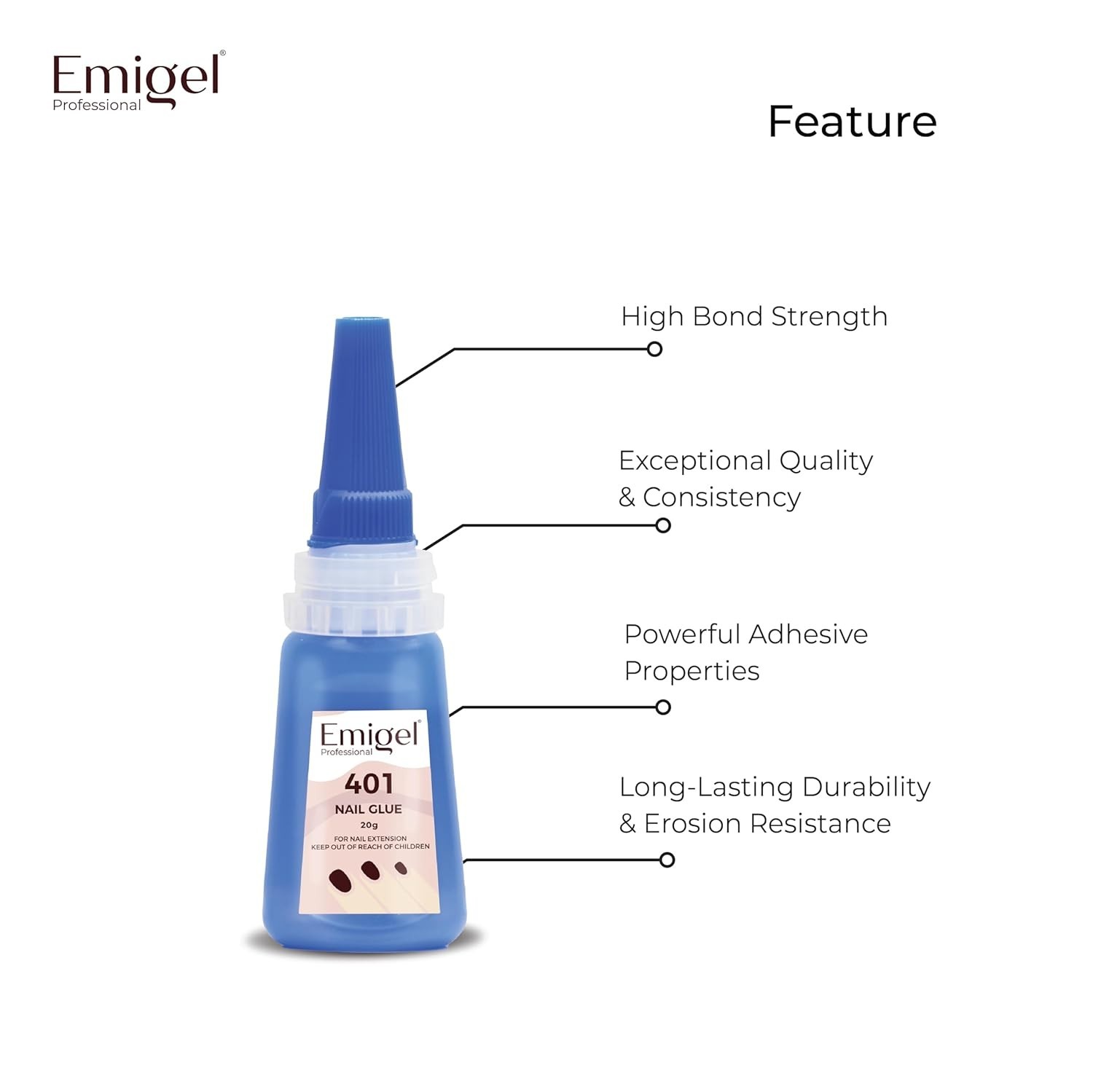 Emigel Professional Nail Glue for Artificial Nail Extensions Secure Nail 401-20g