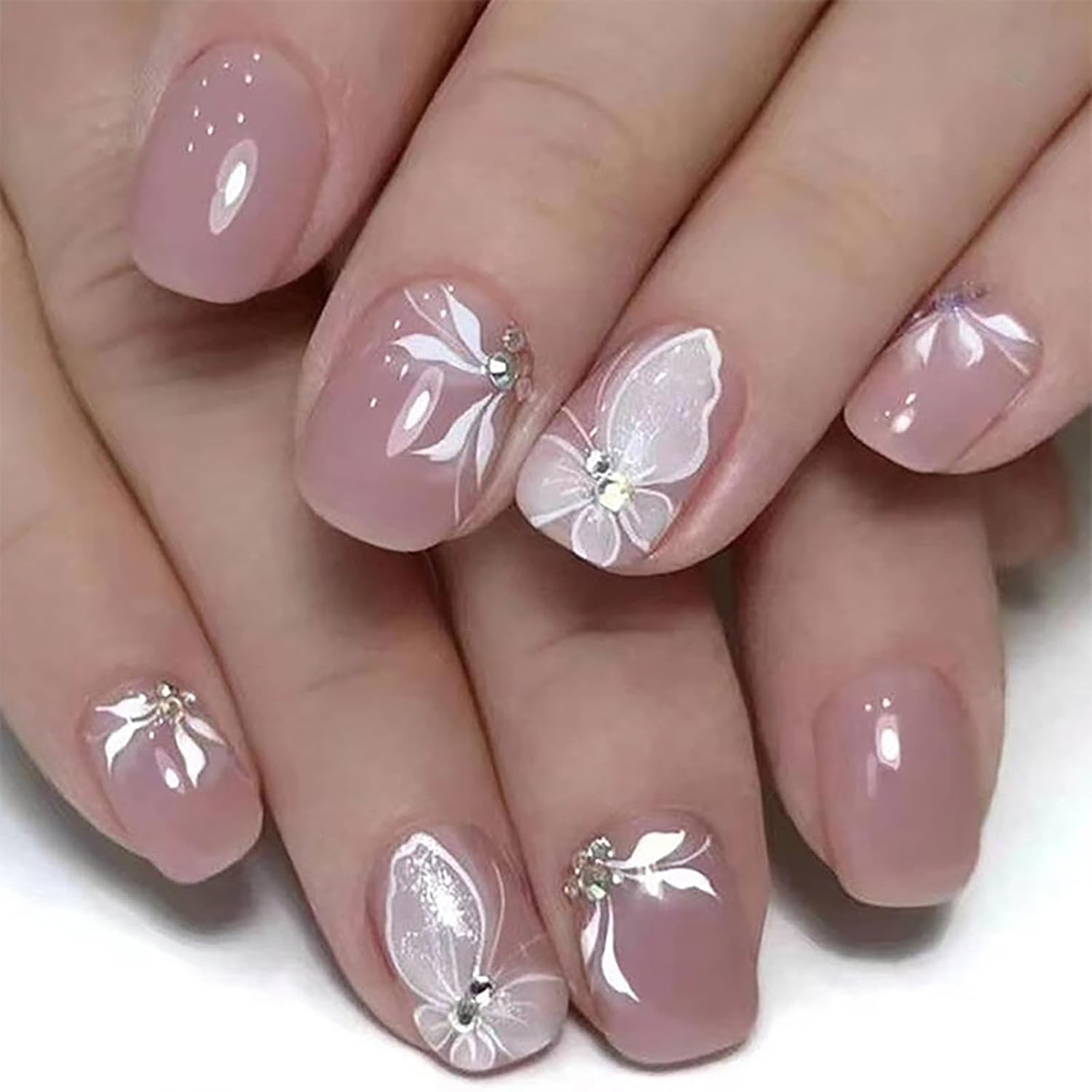 24Pcs Square Press on Nails Medium Fake Nails with Glossy Full Cover False Nails