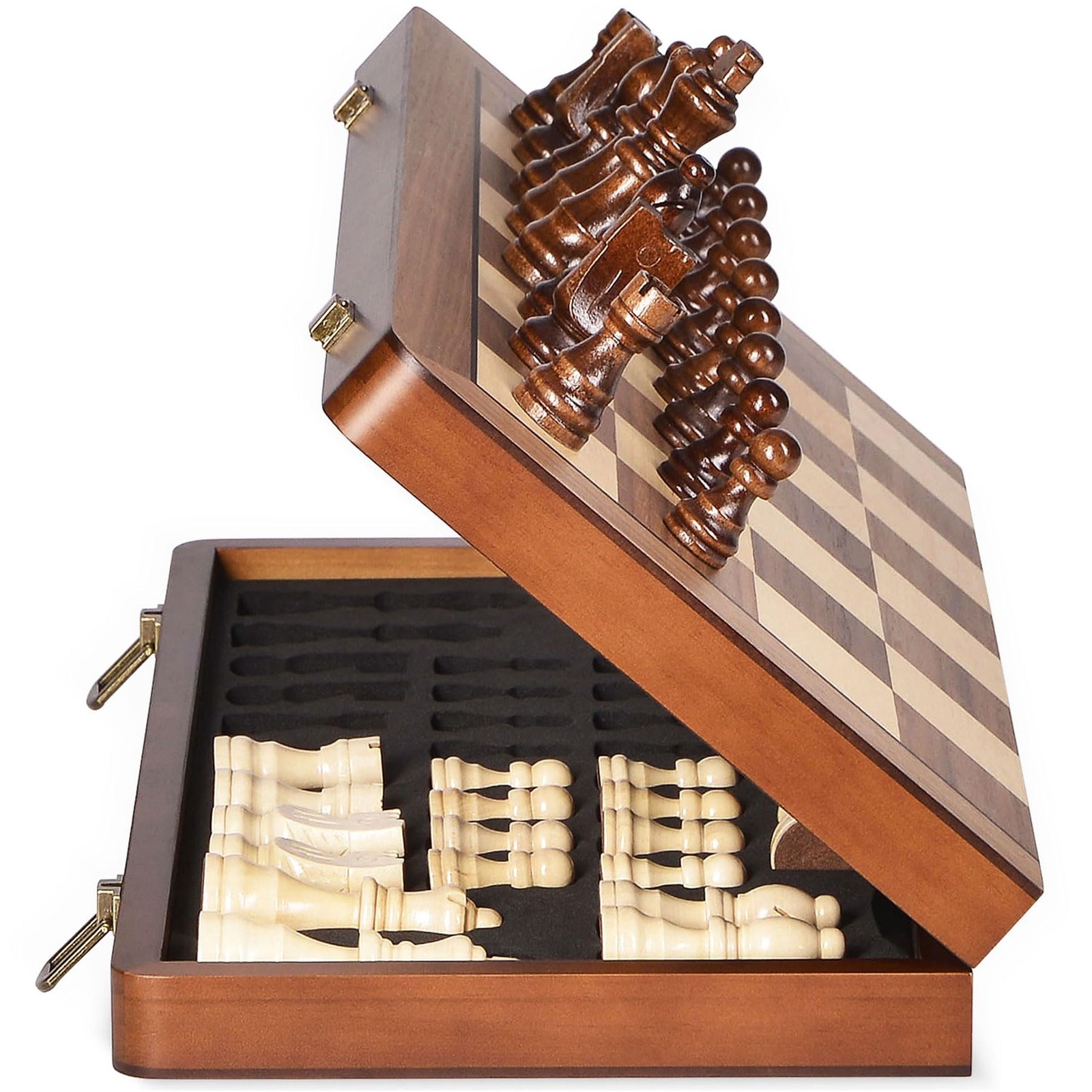 ELONGDI 15″ Wooden Chess Set with Magnetic 15.4 x x 0.95 inches, Walnut