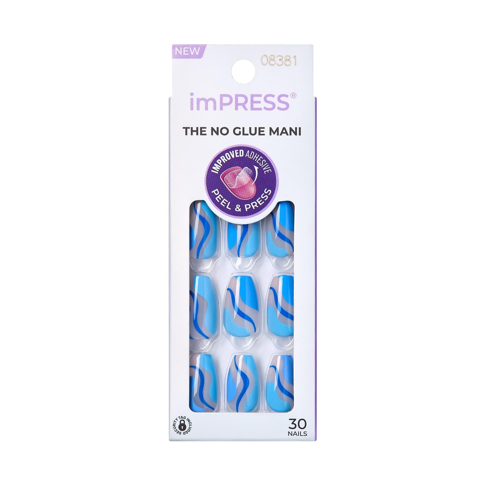 KISS Impress No Glue Mani 30 Pcs Press on Nails, Medium Medium, Multicolor