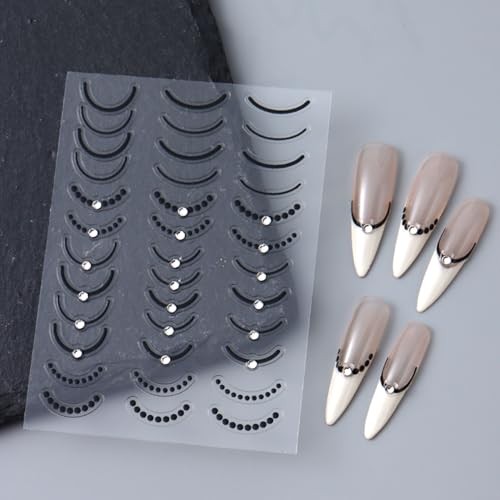 Rhinestone Studded French Line Nail Art Rhinestone 3 Colors French Smile Line