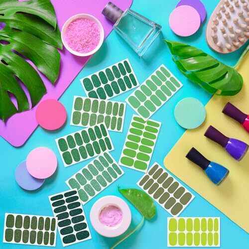16 Sheets Green Nail Wraps for Women Full Nail Polish Stickers Fresh Color