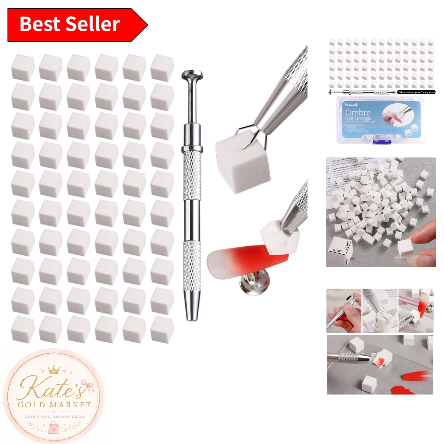 Compact Ombre Nail Sponge Set with Grabbing Pen – 100 Perfectly Sized Sponges