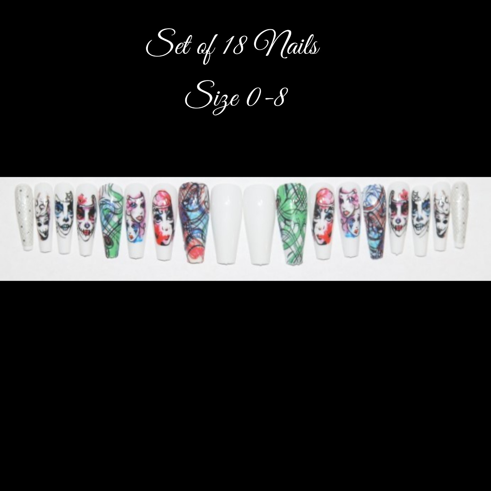 Costume masks- press on nail set- Set of 18