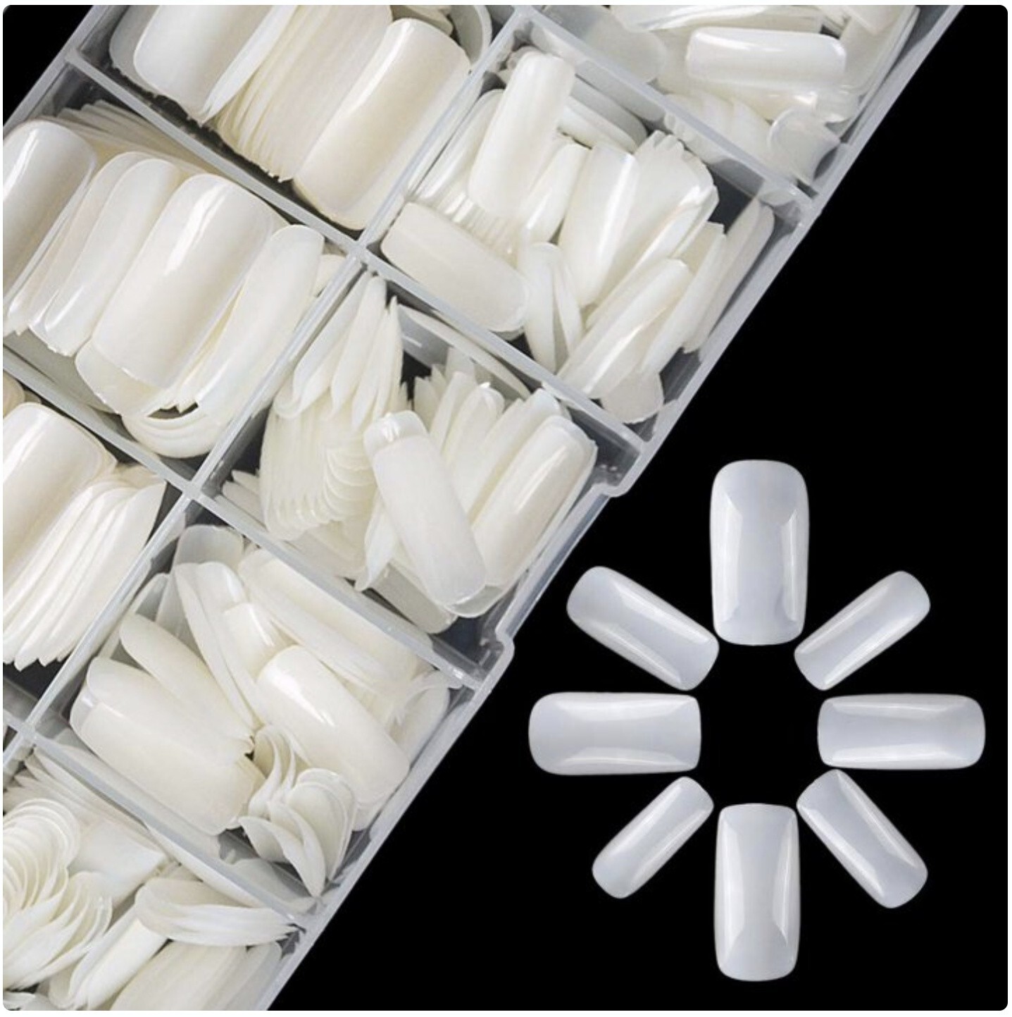 1000pcs Full Cover French Nail Tips Natural Acrylic False Nails Set – White