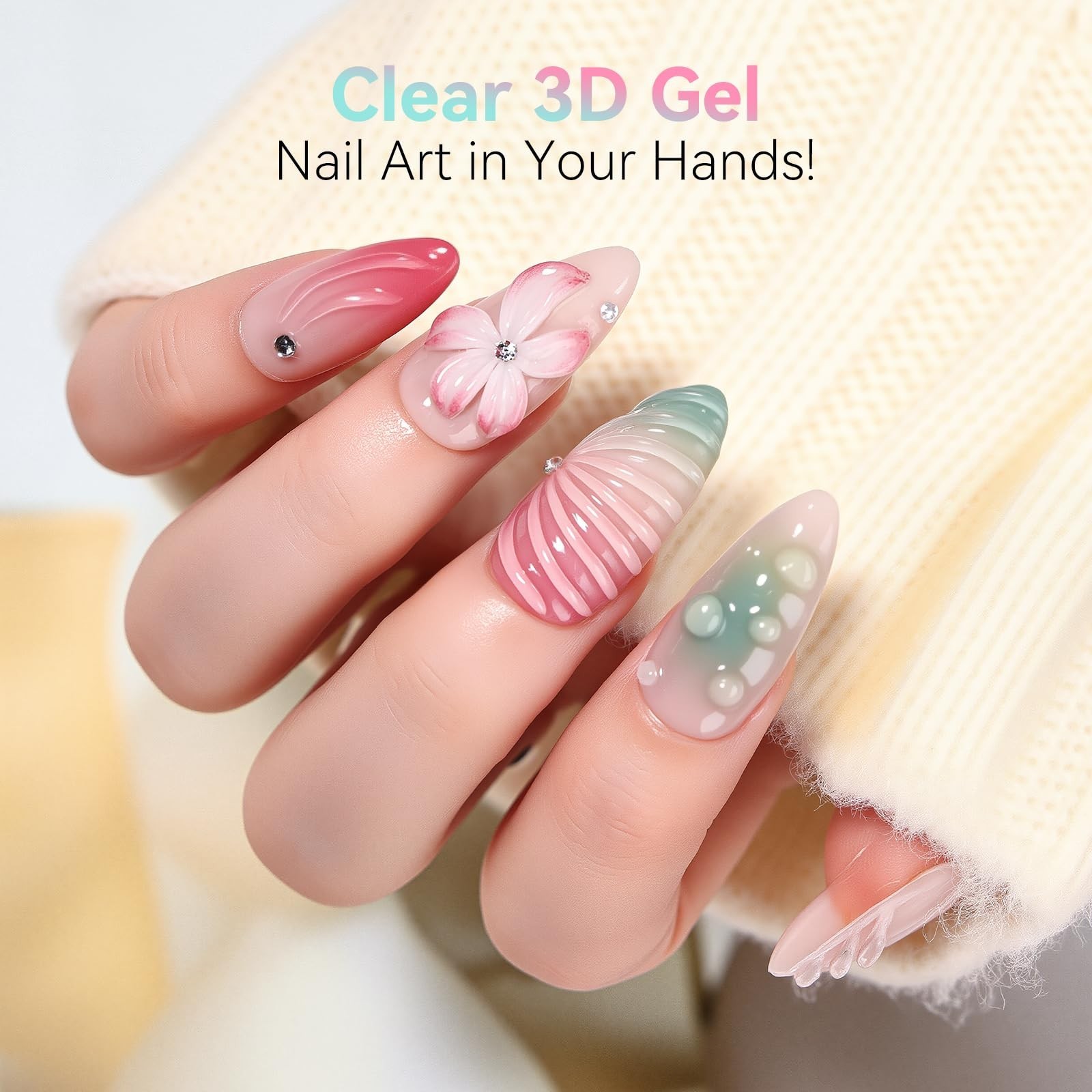 3D Nail Gel Set – 2 Pcs Clear & Black Sculpting Gel for DIY Nail Art, Rhinestone