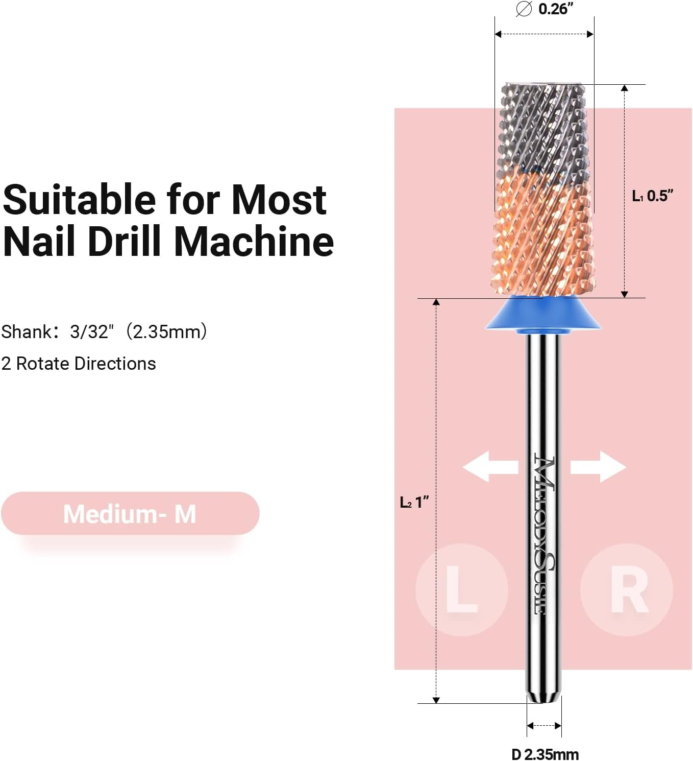 Tapered Nail Drill Bits, 3/32” Carbide Tungsten Bits,